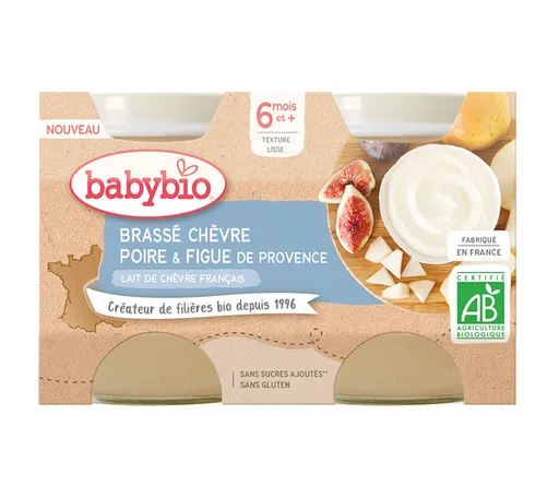 Babybio Brassé Svačinka z kozího mléka hruška a fíky 2x130 g