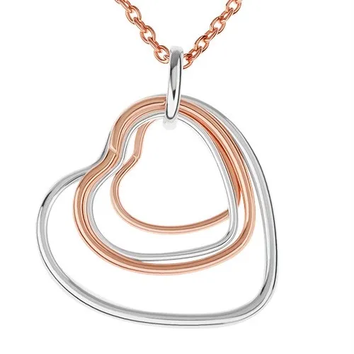 Náhrdelník ze stříbra 925, měděná a stříbrná barva, čtyři kontury srdcí