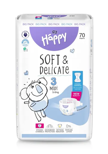 Bella Baby Happy Soft&Delicate 3 Midi 5–9 kg dětské pleny 70 ks