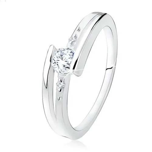 Zásnubní prsten ze stříbra 925, rozdvojená ramena, čirý zirkon, kuličky - Velikost: 59