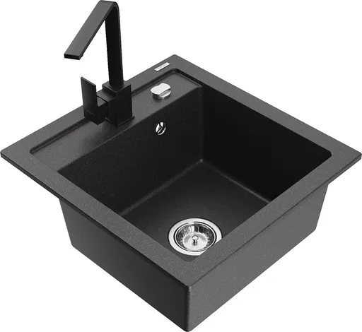 MEXEN/S Vito granitový dřez 1-miska včetně baterie Rita, černá kropenatý 6503-76-670300-70