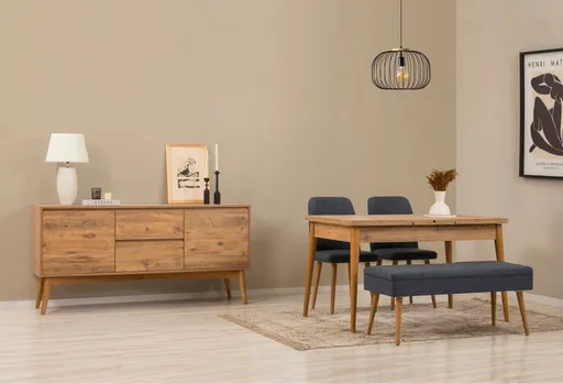 Set s rozkládacím stolem, židlemi a konzolou (5 kusů) Vina 02 1048 - Atlantic Pine, Dark Blue