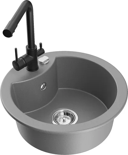 MEXEN/S Diego granitový dřez 1-miska včetně baterie Duero, šedý 6512-71-671600-70