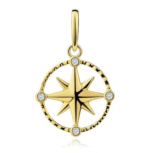 Zlatý 14K přívěsek ve tvaru kompasu se zirkony