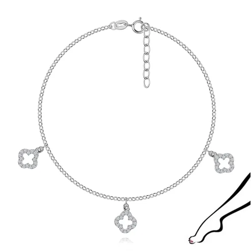 Stříbrný členkový náramek 925 se zirkonovými čtyřlístky