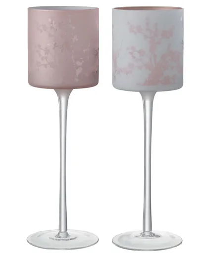 2ks růžový a modrý skleněný svícen na úzké noze na čajovou svíčku Sakura - Ø 9*30 cm J-Line by Jolipa