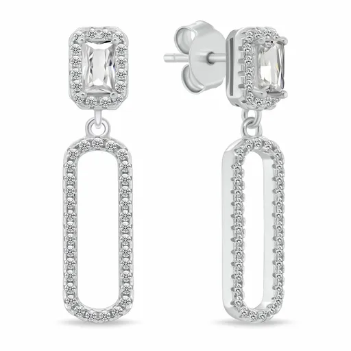 Brilio Silver Moderní visací náušnice s čirými zirkony EA1184W