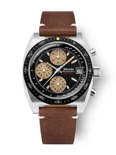 Nivada Grenchen Chronosport Mecaquartz - Brown Leather White Stitching