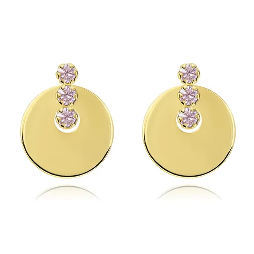 Náušnice ze 14K zlata s růžovými zirkony a kruhovým motivem