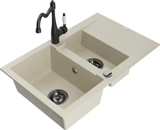 MEXEN/S Gaspar granitový dřez 1.5 s odkapávačem včetně baterie Carla, béžová 6507-69-670700-70