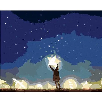 Zuty - Malování podle čísel - CHLAPEC MEZI ZÁŘÍCÍMI PLANETAMI, 80x100 cm, vypnuté plátno na rám (HRAmmb00889nad)