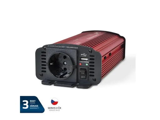 Měnič napětí GETI GPI  612 12V/230V 600W USB Schuko