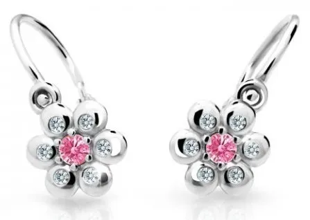 Cutie Jewellery Kytičkové dětské náušnice z bílého zlata C2247-10-X-2 fuchsiová