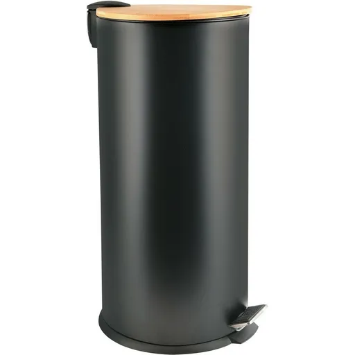Spirella Pedálový odpadkový koš s bambusovým víkem Adonis 30 l, matná černá