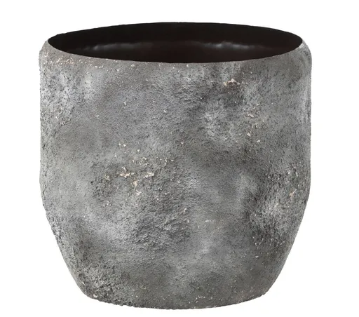 Šedý veliký kovový obal na květináč Rough - Ø 40*37 cm J-Line by Jolipa