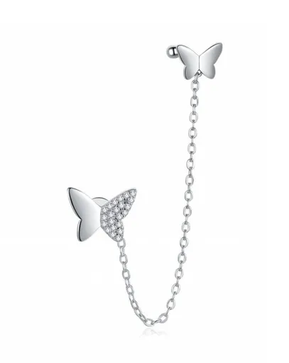 MOISS Dvojité stříbrné náušnice s motýlkem E0004280