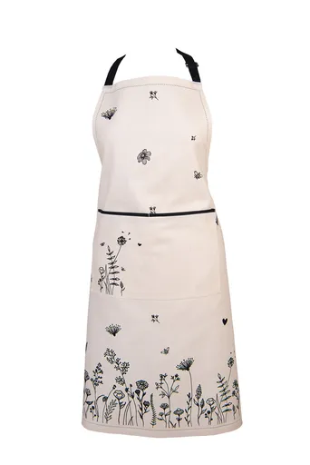 Béžová bavlněná zástěra s květinami Flora And Fauna - 70*85 cm Clayre & Eef