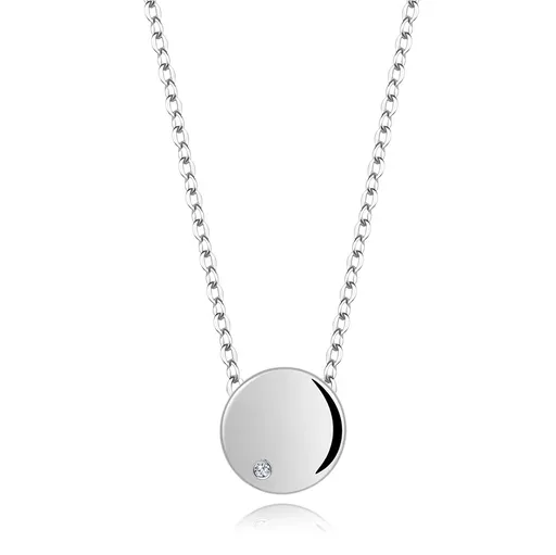 Náhrdelník ze stříbra 925 - plochý lesklý kruh s čirým diamantem