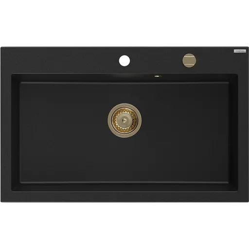 MEXEN/S Elix granitový dřez 1-miska 800 x 500 mm, černá, sifon zlatá 6527801005-77-G