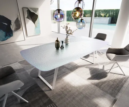 Jídelní stůl Edge oválný 240x120 cm reliéfní sklo perleť 3D