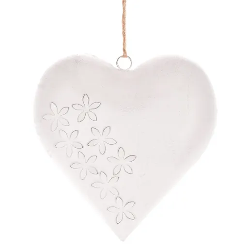 Kovové závěsné srdce 20 x 20 x 4 cm, barva antik bílá