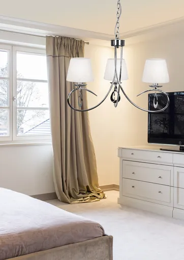 Chromová závěsná lampa / bílé tkané stínidlo 3x40W Arnika