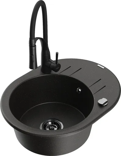 MEXEN/S Kevin granitový dřez s odkapávačem včetně baterie Aster, černá/zlatá metalik 6517-75-73450-70-B