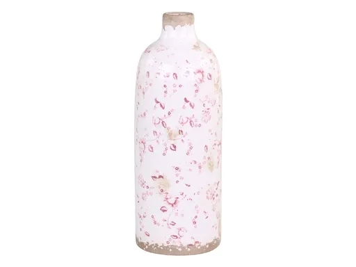 Keramická dekorační váza s růžovými kvítky Floral Cannes - Ø 11*31cm Chic Antique