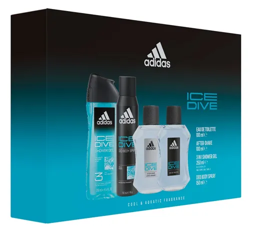 Adidas Ice Dive - EDT 100 ml + sprchový gel 250 ml + deodorant ve spreji 150 ml + voda po holení 100 ml
