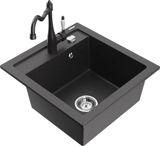 MEXEN/S Vito granitový dřez 1-miska včetně baterie Carla, černá kropenatá 6503-76-670700-76