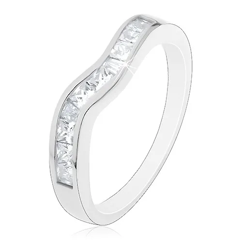 Třpytivý prsten ze stříbra 925, zvlněná linie, čiré zirkonové čtverečky - Velikost: 55