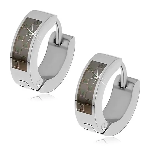 Náušnice z oceli 316L stříbrné barvy - vzor šachovnice