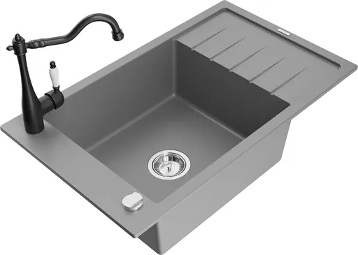 MEXEN/S Elias granitový dřez 1-miska včetně baterie Carla, šedá 6511-71-670700-70