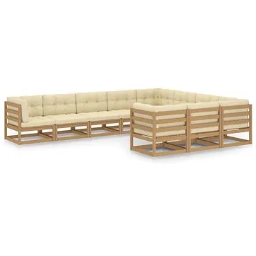 10dílná zahradní souprava s poduškami medově hnědá borovice , 3077047 (3077047)