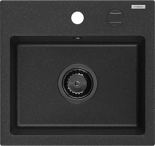 MEXEN/S Milo granitový dřez 1 435 x 410 mm,  černá/stříbrný metalik, + černý sifon 6505441000-73-B