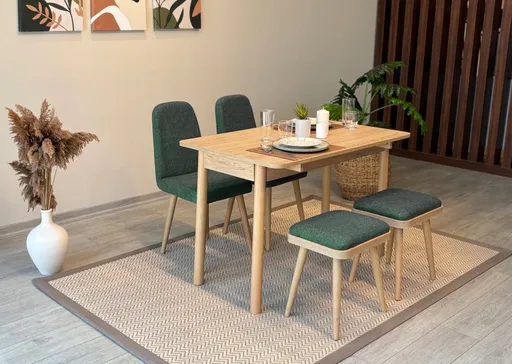 Jídelní set s rozkládacím stolem a židlemi (5 kusů) Vina Mini 02 1070 - Oak, Green