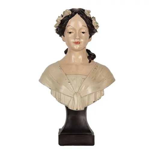 Béžová dekorace busta žena s květy ve vlasech - 18*12*31 cm Clayre & Eef