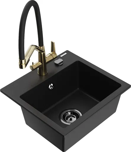 MEXEN/S Milo granitový dřez 1-miska včetně baterie Duo, černá 6505-77-671701-57-B