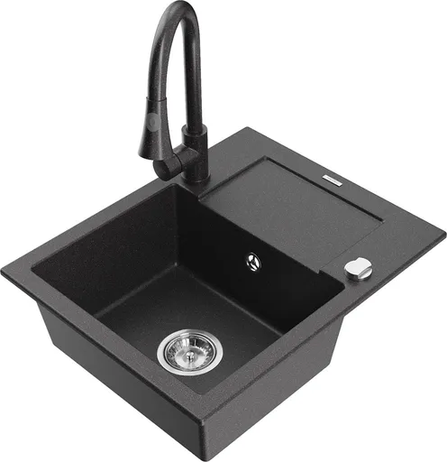 MEXEN/S Enzo granitový dřez 1 s odkapávačem včetně baterie Elia, černá kropenatá 6506-76-670101-76