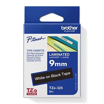 Brother originální páska do tiskárny štítků, Brother, TZE-325, bílý tisk/černý podklad, laminovaná, 8m, 9mm