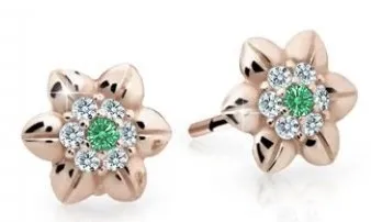 Cutie Jewellery Krásné dětské náušnice z růžového zlata C2202-30-X-4 zelená