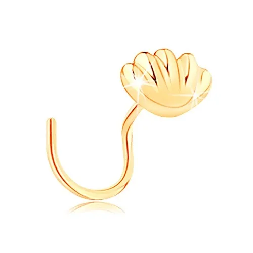 Zahnutý zlatý piercing do nosu 585 - lesklá mořská mušle