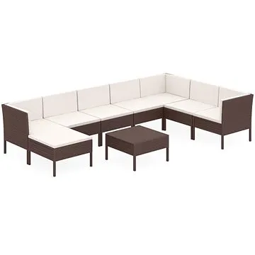 9dílná zahradní sedací souprava s poduškami polyratan hnědá, 3094423 (3094423)