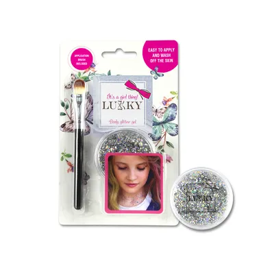 Lukky třpytivý tělový gel se štětcem, stříbrný