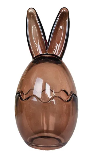 Hnědá skleněná dóza vajíčko s oušky Rabbi - Ø 8*17 cm daan kromhout