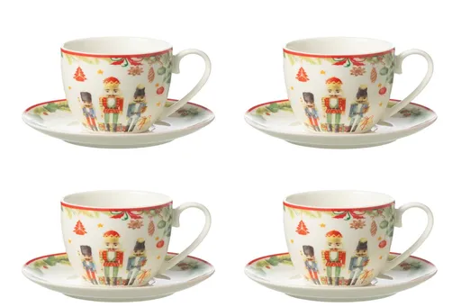 4ks šálek s podšálkem s Louskáčky Chris Nutc v krabičce - 9*15*7 cm / 220 ml J-Line by Jolipa