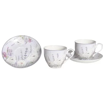 Home Elements Sada dvou porcelánových šálků 270 ml s podšálky, Levandule (LAVENDER0082)