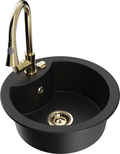 MEXEN/S Diego granitový dřez 1-miska včetně baterie Elia, černá 6512-77-670101-50