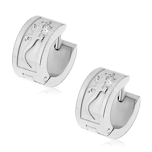 Ocelové náušnice stříbrné barvy s velkou ještěrkou, kloubové zapínání