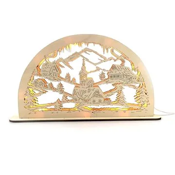 AMADEA Dřevěný svítící portál s motivem vesničky, 39 cm (09980-00)